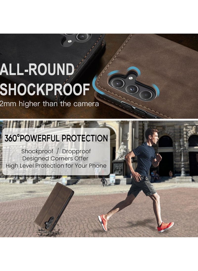 CaseMe Phone Case Luxury PU Leather Design 013 Flip Cover Card Slot Holder Cover For Samsung Galaxy A55 (Coffe) - Image 3