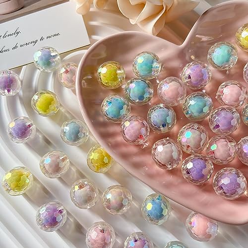 ANCADN 16mm Acrylic Beads 90pcs Shine Colorful Bead Multicolor Round Beads for DIY Jewelry Making (ab Polyhedral) - Image 2