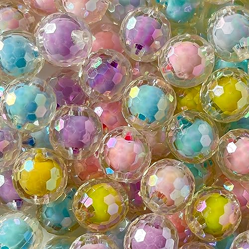 ANCADN 16mm Acrylic Beads 90pcs Shine Colorful Bead Multicolor Round Beads for DIY Jewelry Making (ab Polyhedral) - Image 1