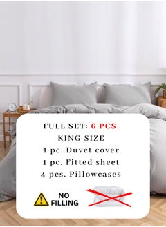 LUNA Home King Size 6-Piece Premium Quality Bedding Set in Solid Grey, No Filler Included.  - Image 2