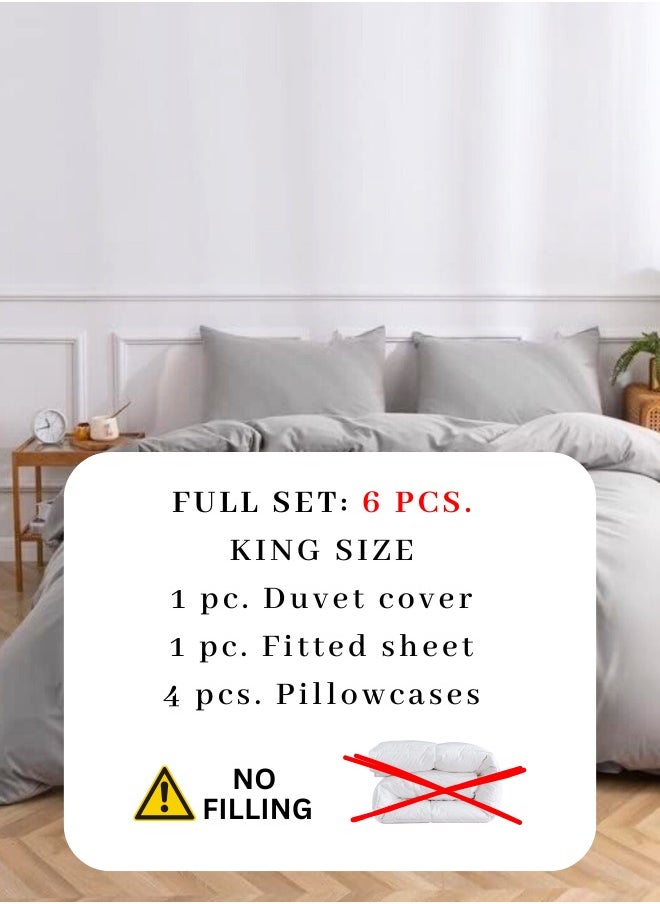 LUNA Home - King Size 6-Piece Premium Quality Bedding Set in Solid Grey, No Filler Included. - Image 1
