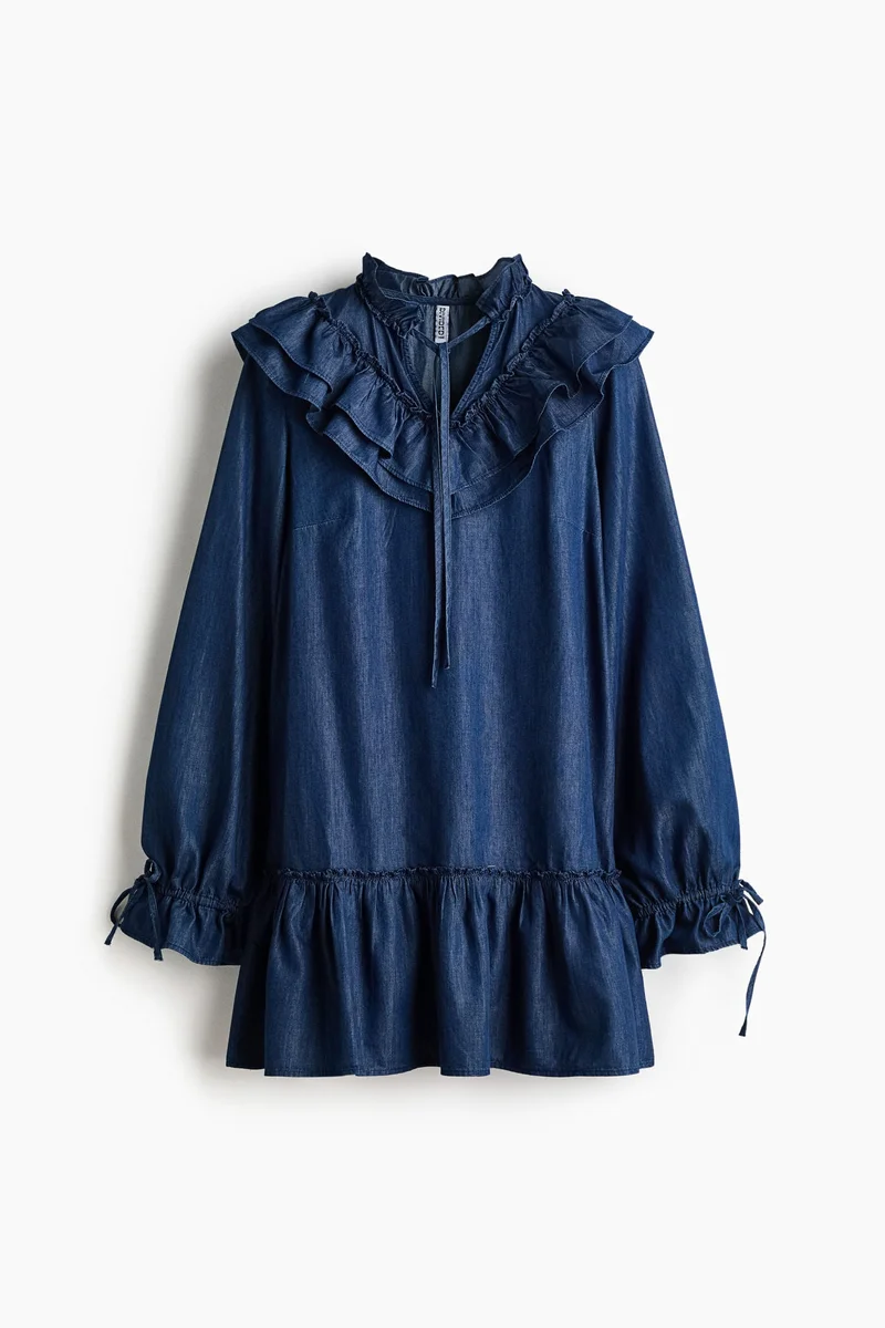 H&M  Frill-trimmed denim dress for Women | Best Price UAE