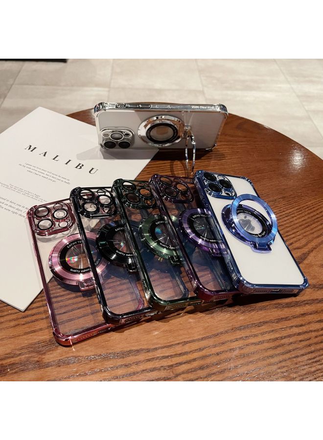 Suitable For IPhone16PRO Airbag Anti-fall Mobile Phone Case Electroplated Transparent Bracket Magnetic Suction Apple 15 Soft TPU Sheath-Color:Black-Applicable Model:Iphone16e/se4 Universal