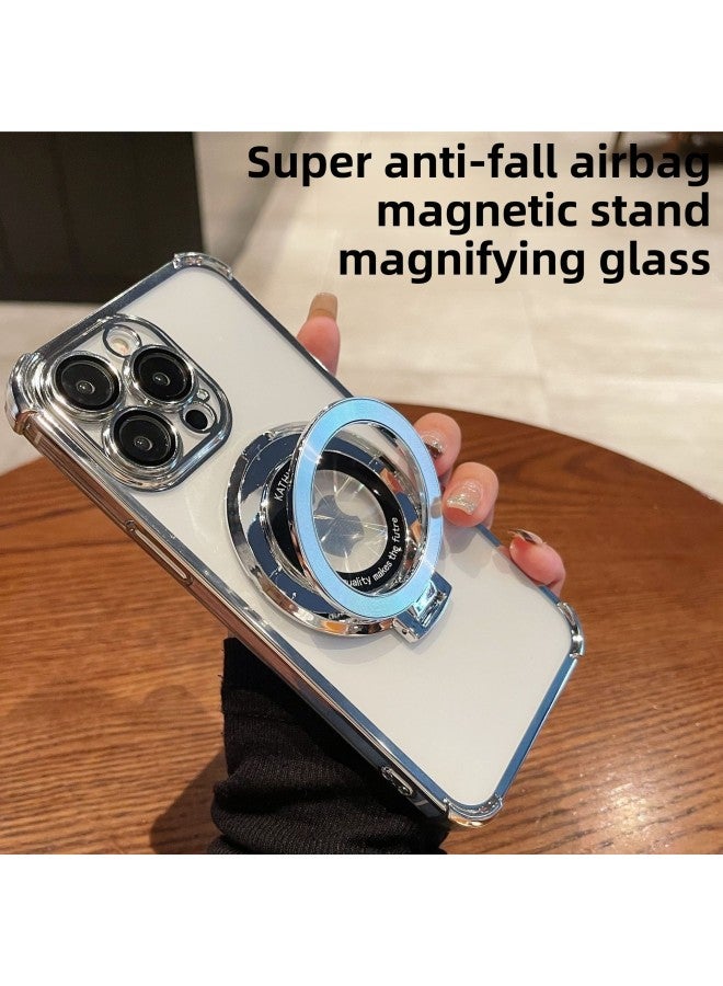 Suitable For IPhone16PRO Airbag Anti-fall Mobile Phone Case Electroplated Transparent Bracket Magnetic Suction Apple 15 Soft TPU Sheath-Color:Black-Applicable Model:Iphone16e/se4 Universal