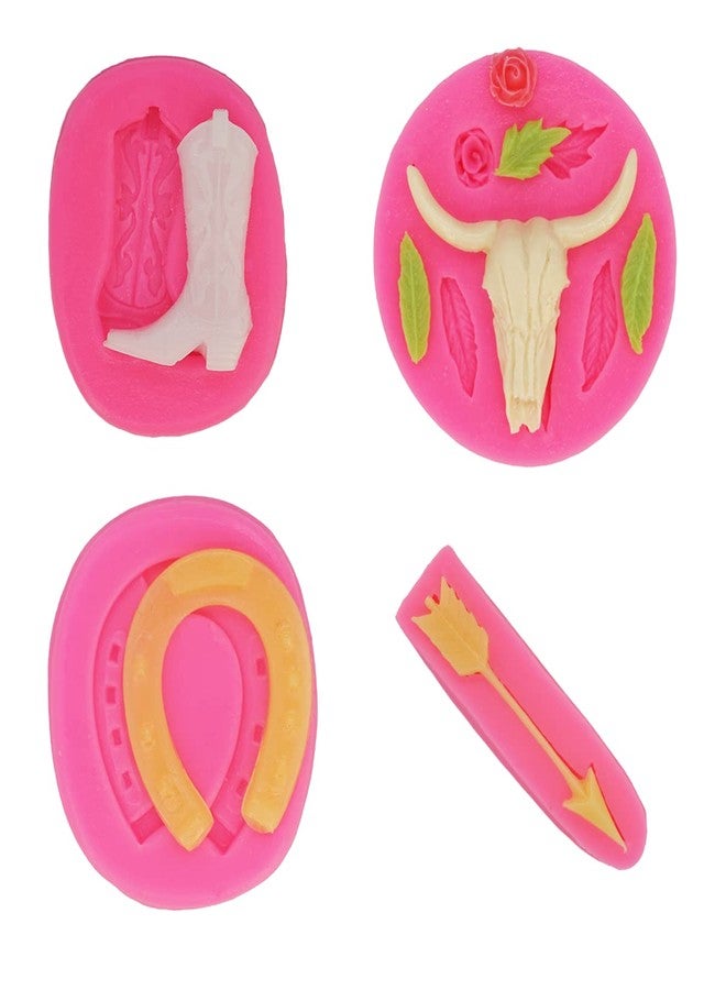 Jansowin 3D Cowboy Theme Boots Horseshoe Cow Head Hoof Arrow Silicone Fondant Mold for DIY Cupcake Cake Topper Decoration Chocolate Candy Ice Cube Gum Paste Crystal Pudding Desserts Ice Cream Jelly Shots - Image 2