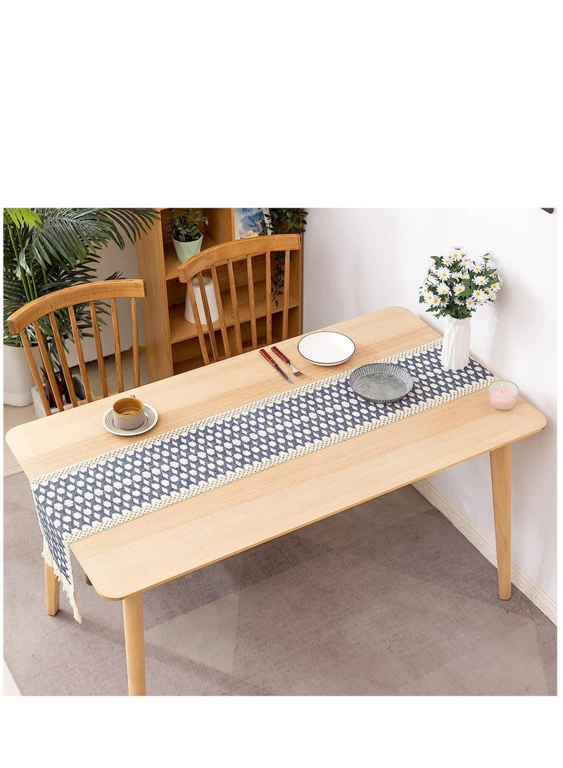 Barakah Table Runners 72 Inches Long Boho Runner Splicing Macrame Blue Burlap with Tassels for Bohemian Rustic Wedding Bridal Shower Home Party Kitchen Farmhouse Dining Decor - Image 3