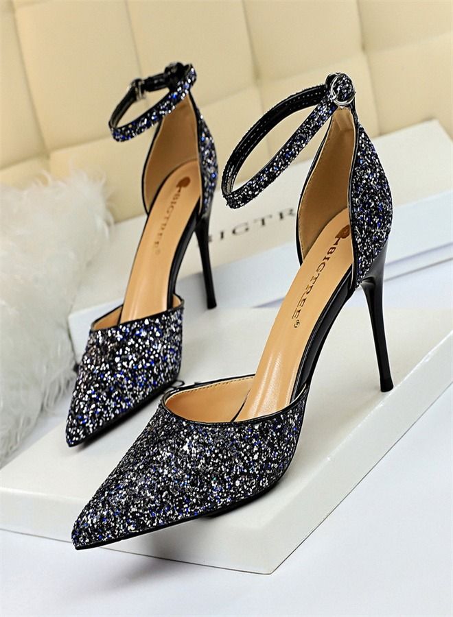 BIGTREE Shallow Pointed Metal High-Heeled Sandals 7.5CM 