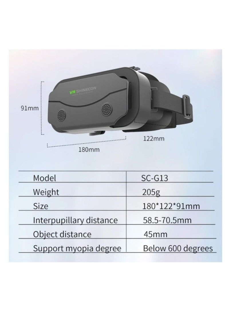 نظارة الواقع الافتراضي VR متوافقة مع هاتف iPhone وAndroid ضمن شاشة عرض 4.7-7.0 بوصة - نظارات الواقع الافتراضي العالمية - نظارات ثلاثية الأبعاد جديدة ناعمة ومريحة (G13-أسود)