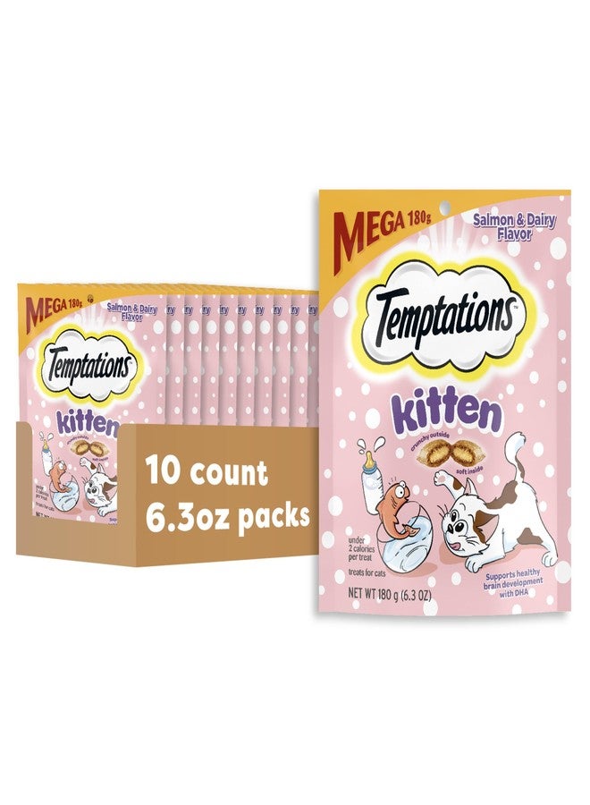 Temptations Kitten Crunchy and Soft Cat Treats Salmon and Dairy Flavor, 6.3 oz. Pouch, (Pack of 10) - Image 1