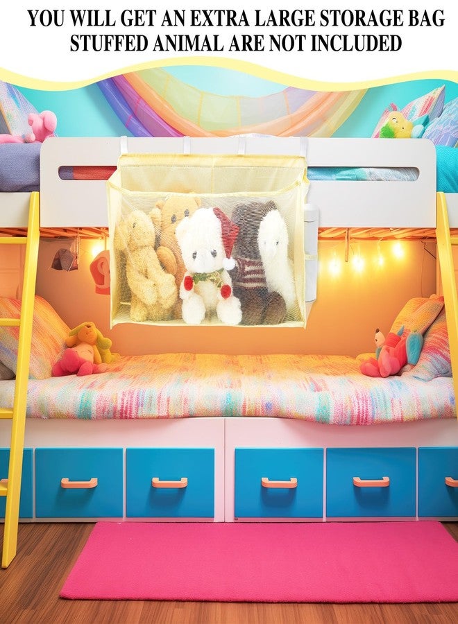 Beeveer Bedside Stuffed Animal Organizer Storage - Large Capacity Space Saving Plush Toy Organizer Net with Reinforced Sides & Extra Pockets, Stuffy Holder Bed Caddy, Beige - Image 3