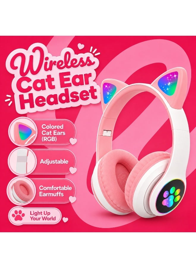 STN Wireless Bluetooth Headphones with LED Light & Paw Print Design | Foldable Over-Ear Headset with Mic, Stereo Sound, Adjustable Headband – for Kids, Teens & Adults - Image 2