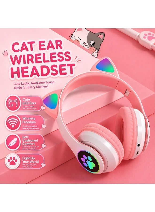 STN Wireless Bluetooth Headphones with LED Light & Paw Print Design | Foldable Over-Ear Headset with Mic, Stereo Sound, Adjustable Headband – for Kids, Teens & Adults - Image 5