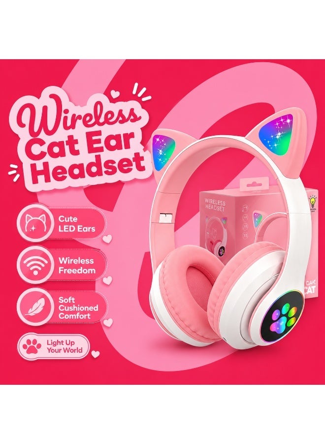 STN Wireless Bluetooth Headphones with LED Light & Paw Print Design | Foldable Over-Ear Headset with Mic, Stereo Sound, Adjustable Headband – for Kids, Teens & Adults - Image 1