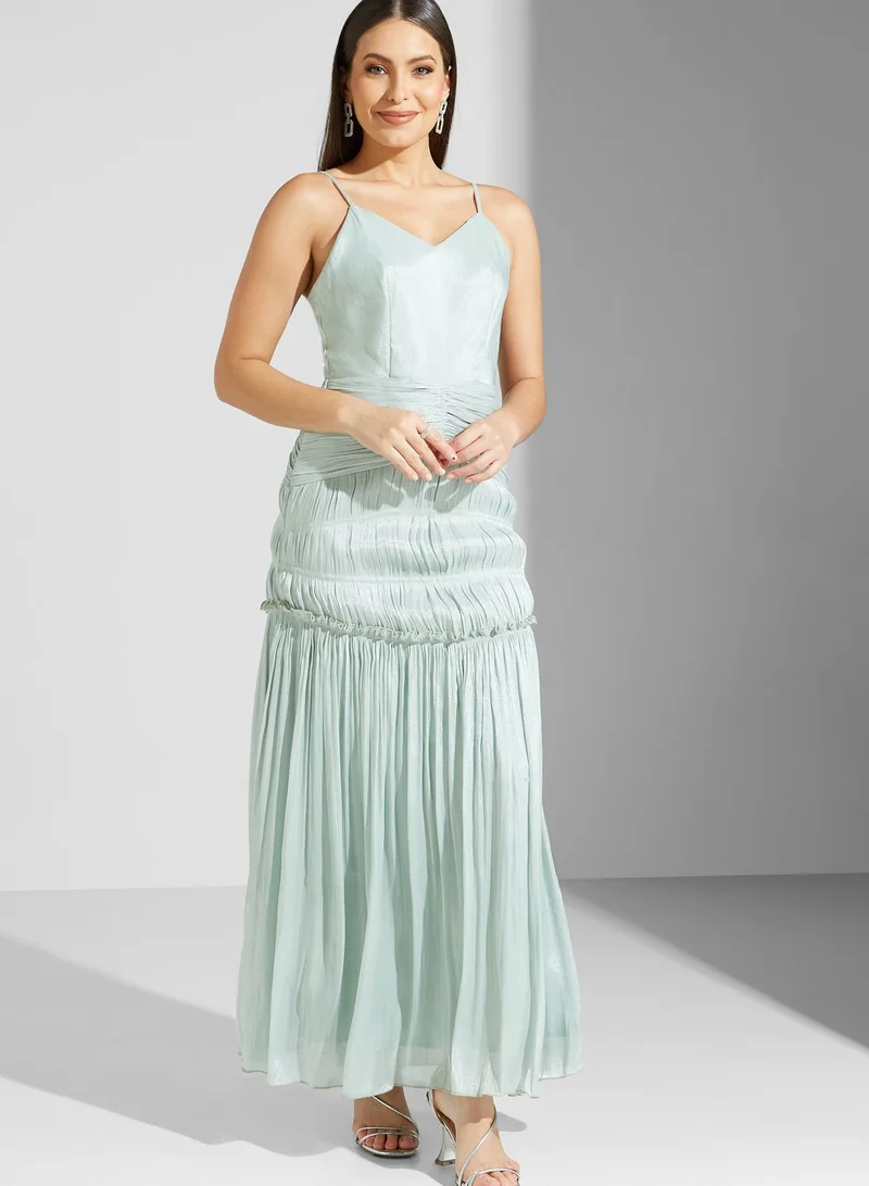 Namshi x Lama Strappy Dress With Shirring Detail