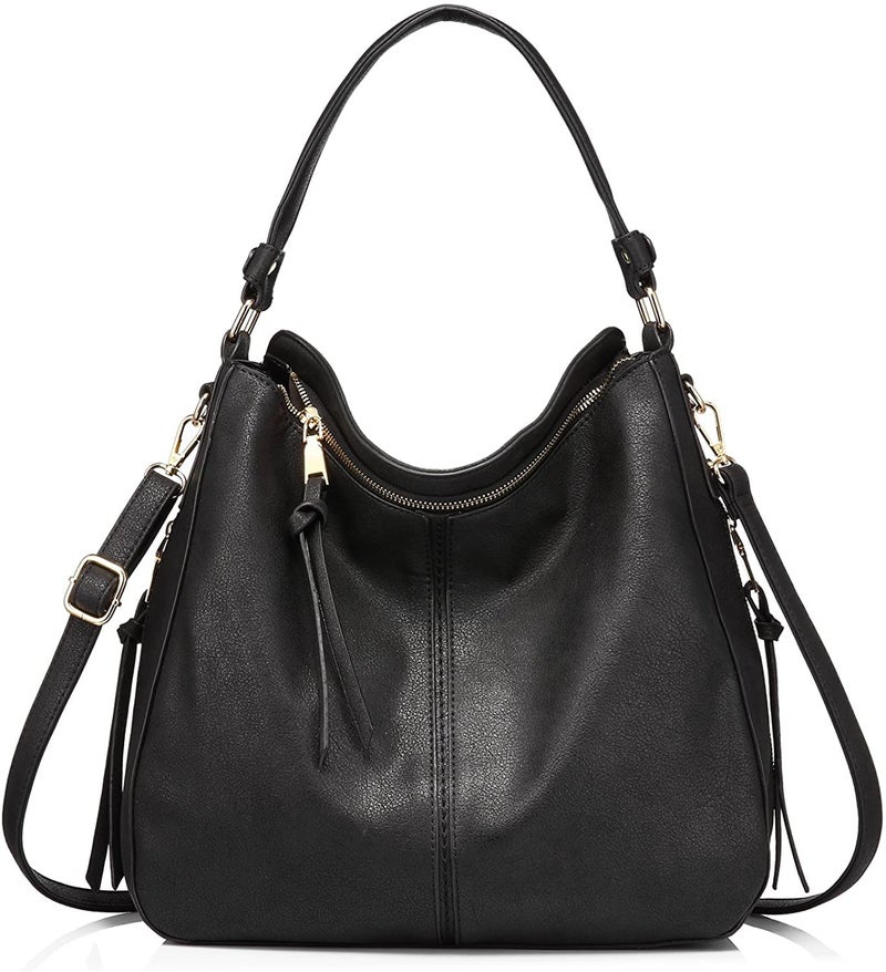 INOVERA (LABEL) Faux Leather Women Handbags Shoulder Hobo Bag Ladies Big Purse With Long Strap (Black) - Image 1