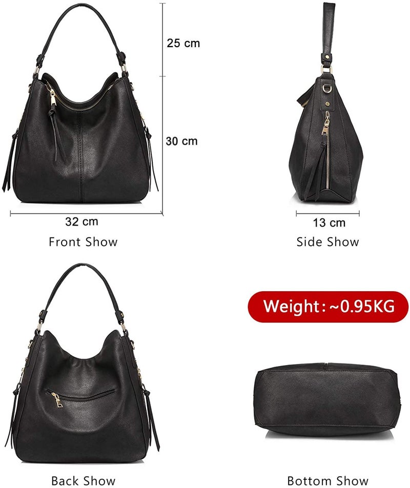 INOVERA (LABEL) Faux Leather Women Handbags Shoulder Hobo Bag Ladies Big Purse With Long Strap (Black) - Image 2