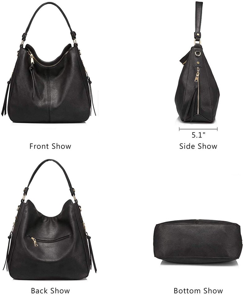INOVERA (LABEL) Faux Leather Women Handbags Shoulder Hobo Bag Ladies Big Purse With Long Strap (Black) - Image 3