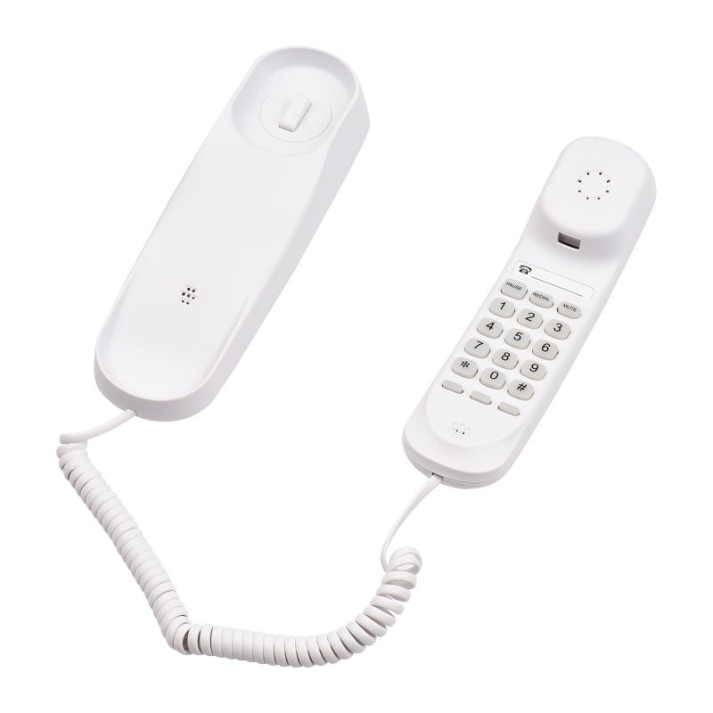 Corded Phone: White Compact Lightweight Landline - Space-Saving Integrated Button Design, Wall-Mountable Desktop Corded Telephone for Home, Hotel, Office, Call Center - Image 2