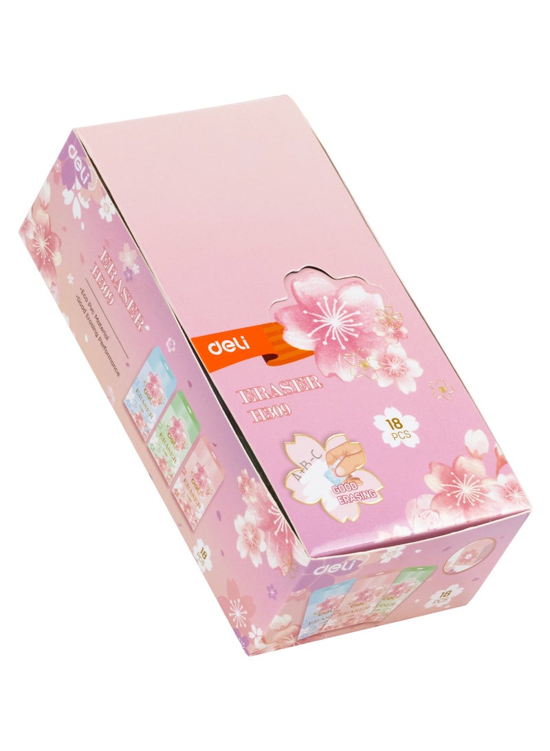 Deli H309 Eraser 20×20×38mm Pink/Blue/Green - 18pcs/box - ideal for school and personal use - Image 2