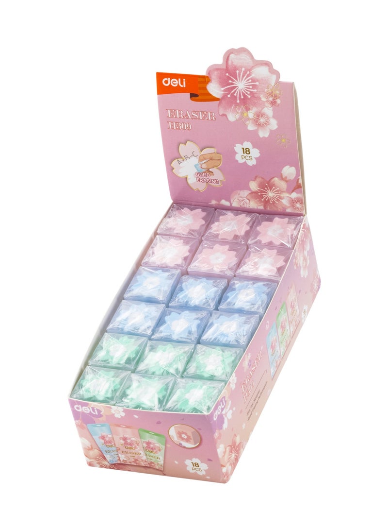 Deli H309 Eraser 20×20×38mm Pink/Blue/Green - 18pcs/box - ideal for school and personal use - Image 5