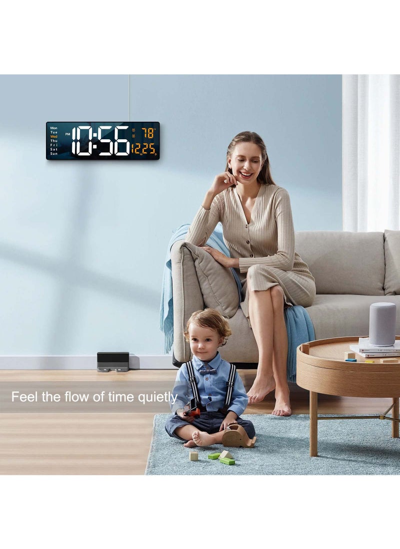 Hulami - Digital Wall Clock - 16.2 Inch Large Display LED Digital Clock with Remote Control for Living Room Decor, Automatic Brightness Dimmer with Date Week Temperature(Orange） - Image 1