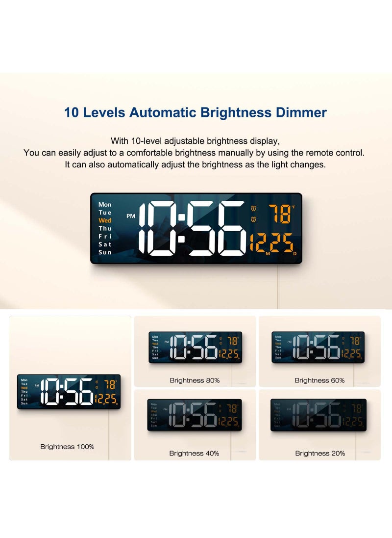 Hulami - Digital Wall Clock - 16.2 Inch Large Display LED Digital Clock with Remote Control for Living Room Decor, Automatic Brightness Dimmer with Date Week Temperature(Orange） - Image 1