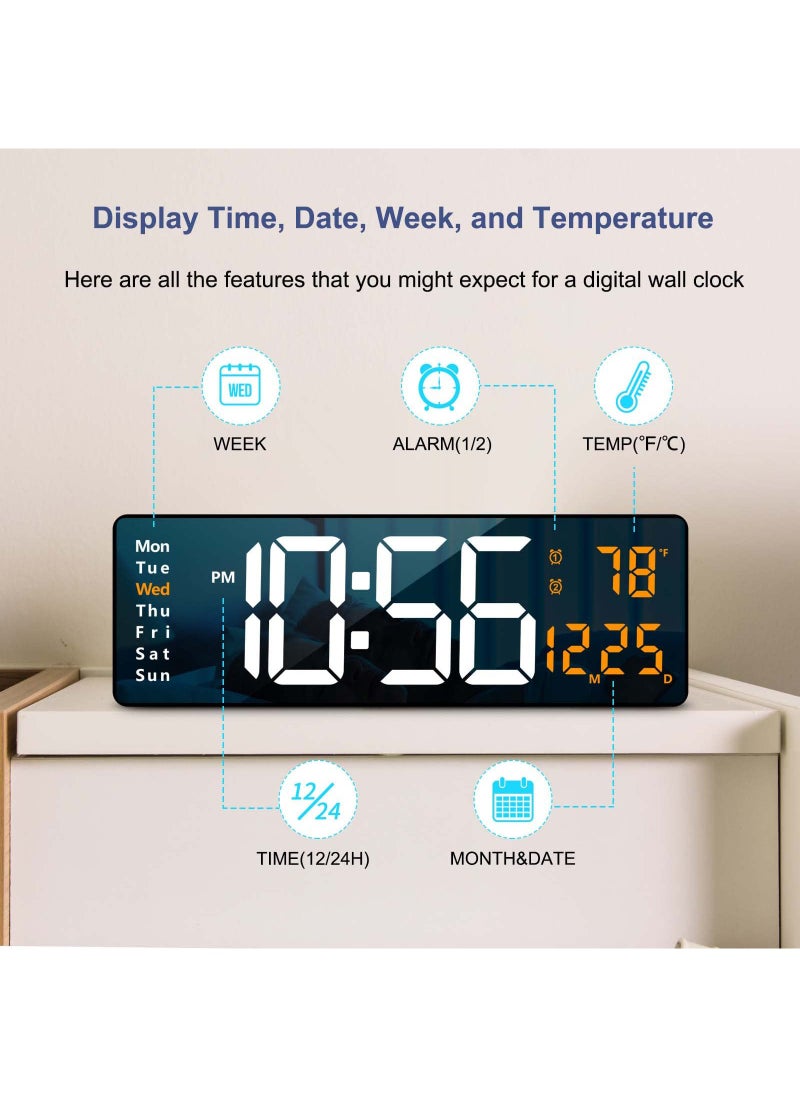 Hulami - Digital Wall Clock - 16.2 Inch Large Display LED Digital Clock with Remote Control for Living Room Decor, Automatic Brightness Dimmer with Date Week Temperature(Orange） - Image 1