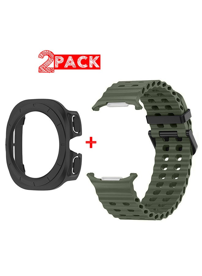 CATANES - (for Samsung Galaxy Watch 7 Ultra 47mm) 2 Packs Silicone Band and Case, Soft Ocean Silicone Sport Strap Replacement Accessory - Image 1