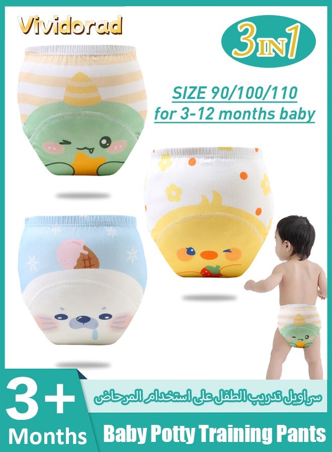 Vividorad 3 Piece Baby Potty Training Pants,Potty Training Underwear,Cloth Diaper for Boy and Girls, Breathable Potty Training Underwear, 6 Layers Breathable Cotton Absorbent Trainer Pants for Toddler Baby Boys Girls Waterproof,Size 90/100 / 110  - Image 1