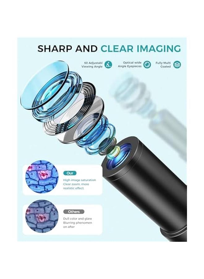 Arabest Professional Compound Microscopes for Adults, Kids 8-12 & Students | 2000X Magnification Lab & Home Microscope with Phone Adapter, Complete Slides Set (Gray White)  - Image 4
