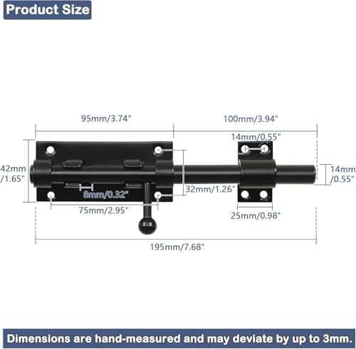 Alise Slide Lock SUS304 Stainless Steel Gate Latch Slide Bolt LatchThickened Heavy Door Latch Lock8 Inch Black Barrel Bolt Latch Security Slide Latch Lock - Image 3