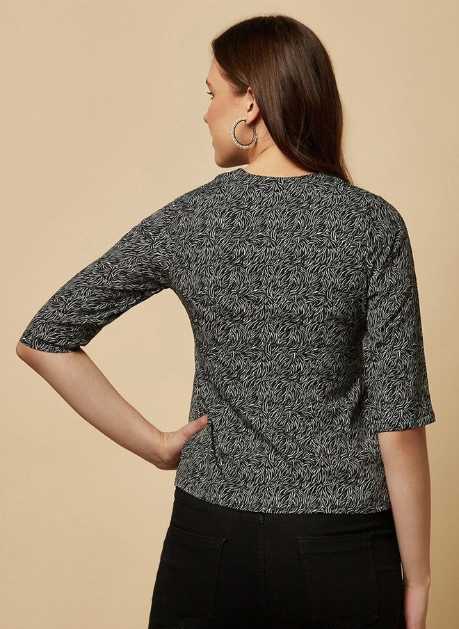 RAASSIO بلوزة نسائية بتصميم تجريدي مطبوع على شكل V - Image 5