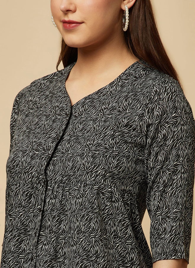 RAASSIO بلوزة نسائية بتصميم تجريدي مطبوع على شكل V - Image 2