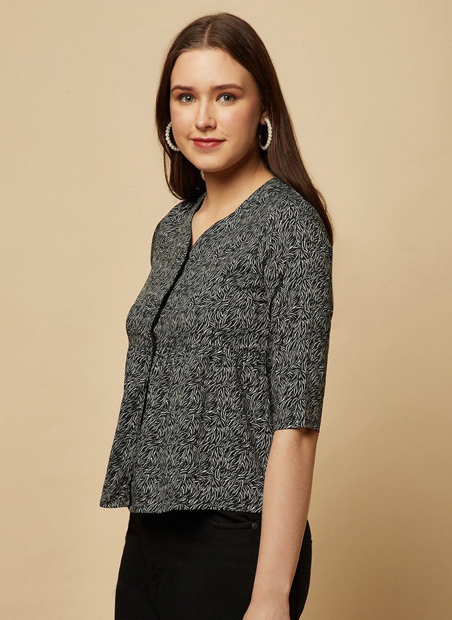 RAASSIO بلوزة نسائية بتصميم تجريدي مطبوع على شكل V - Image 4
