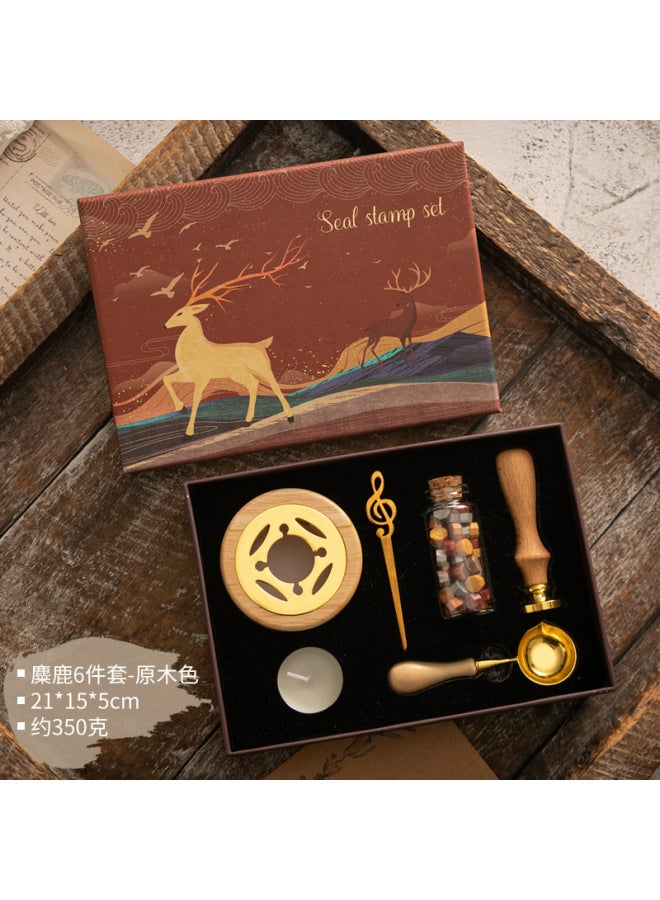 Autonomy Fire Paint Seal Set Vintage Elk Gift Box Fire Paint Oven Seal Small Round Wax Set Wooden Handle Fire Paint Set - Image 1