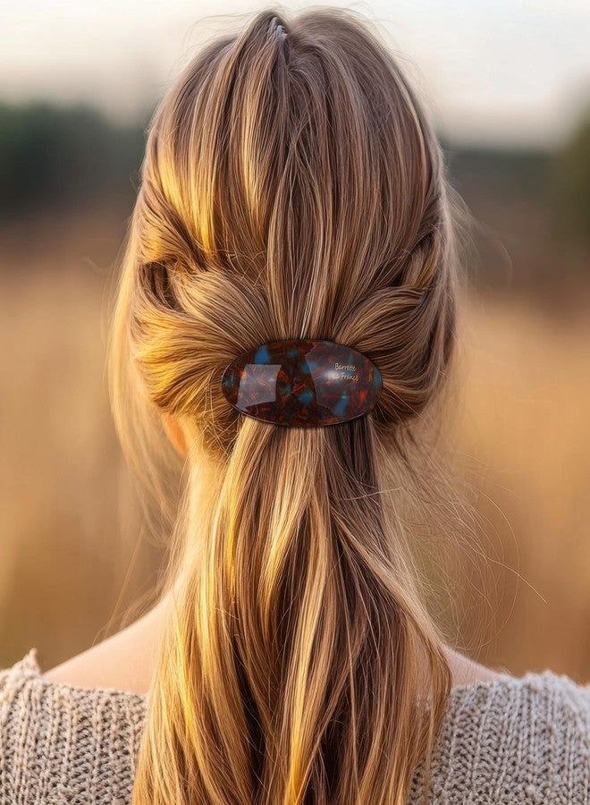 Winsyison 2pcs Acetate French Hair Barrette, Large Vintage French Hair Clips Barrettes, Oval Tortoise Shell Clips Accessories for Women Thick Thin Long Wavy Hairstyle- Light Tortoiseshell & Blue-Brown - Image 5