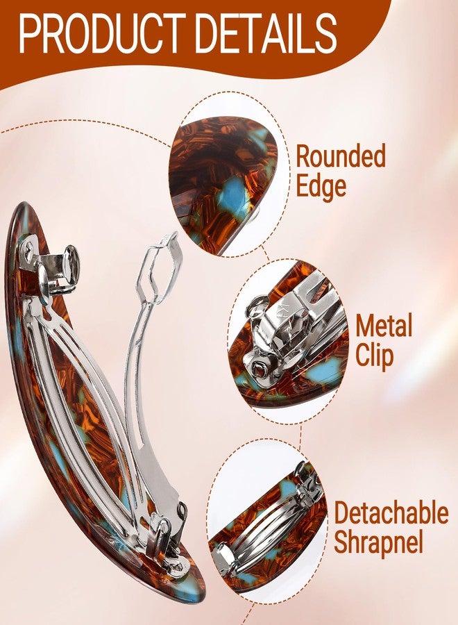 Winsyison 2pcs Acetate French Hair Barrette, Large Vintage French Hair Clips Barrettes, Oval Tortoise Shell Clips Accessories for Women Thick Thin Long Wavy Hairstyle- Light Tortoiseshell & Blue-Brown - Image 3