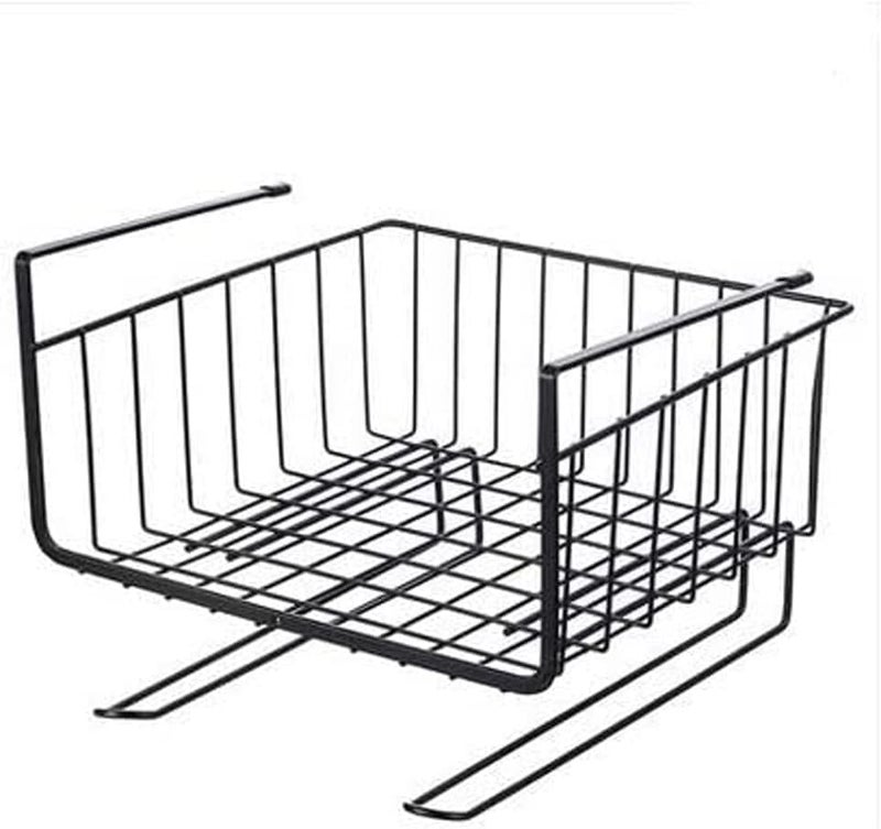 SHOWAY Rack Storage Organizer, with 2 Tier Hanging Rails 5 Hooks and Basket for Kitchen Cookware Utensils Under Shelf Holder, Assorted colors - Image 1