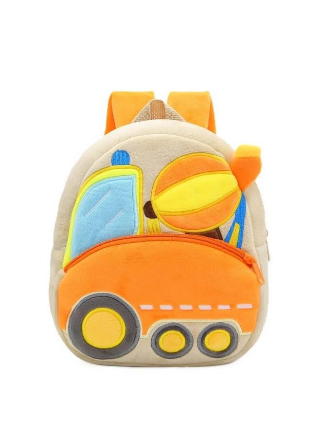 blue tree School Bag for Cute Kids for (1-6 Years), Preschool Soft Plush Bulldozer Truck Unicorn Bag, Mini Cartoon Backpack for Baby Boys and Girls - Image 1