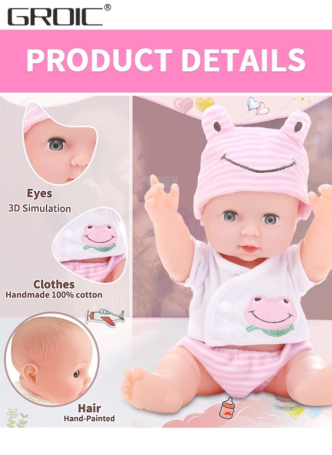 GROIC 11-Inch Soft Body Baby Doll, Reborn Baby Dolls Lifelike Newborn Dolls, 3D Simulation Collection Baby Doll with Pink Cloths, Little Interactive Dolls with 4 Emotions Baby Sounds  - Image 2