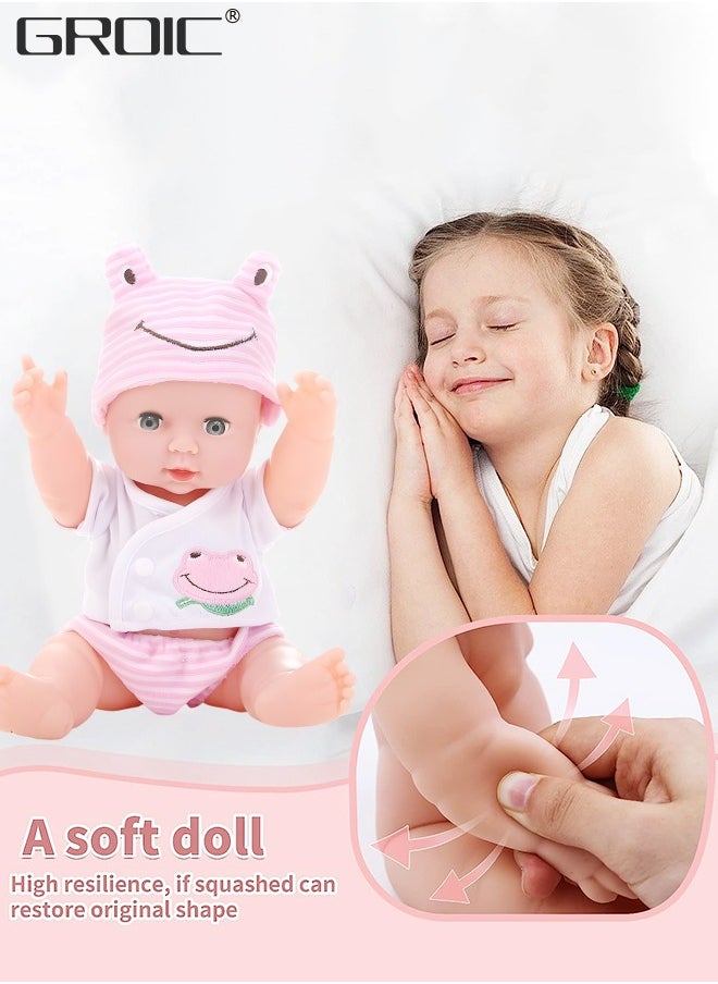 GROIC 11-Inch Soft Body Baby Doll, Reborn Baby Dolls Lifelike Newborn Dolls, 3D Simulation Collection Baby Doll with Pink Cloths, Little Interactive Dolls with 4 Emotions Baby Sounds  - Image 4
