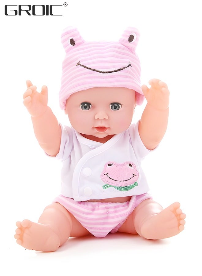 GROIC 11-Inch Soft Body Baby Doll, Reborn Baby Dolls Lifelike Newborn Dolls, 3D Simulation Collection Baby Doll with Pink Cloths, Little Interactive Dolls with 4 Emotions Baby Sounds  - Image 1