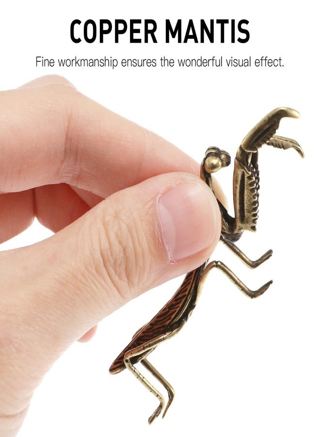 IMIKEYA Gold Praying Mantis Figurines: Vintage Brass Mantis Statues Decorative Brass Animal Ornament DIY Craft Small Metal s Desktop Ornament for Rustic Home Decor Wall Art - Image 3