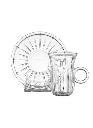 Tea set consisting of 6 cups + 6 saucers made of clear glass with elegant and modern engravings - pzsku/Z7412DB9BC36076A00EC8Z/45/_/1728742281/67a1422e-f3d3-40ae-82e7-ea3227a8fa61