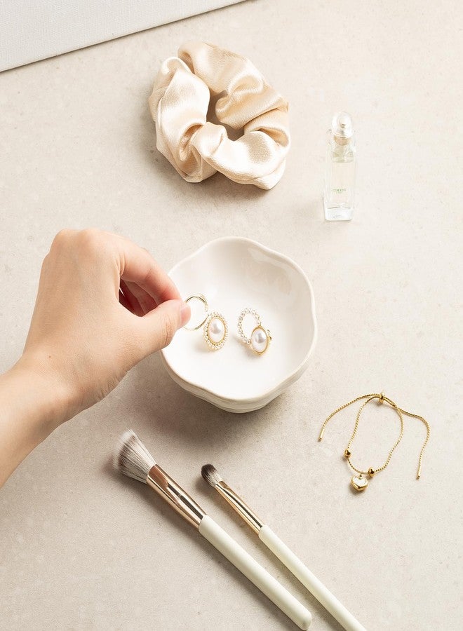 zerokyclan Ceramic Jewelry Tray Ring Holder Dish Floral Trinket Bowl for Women Girls Jewelry Organizer for Vanity Dresser Decor Wedding Birthday Gift for Her (white) - Image 2