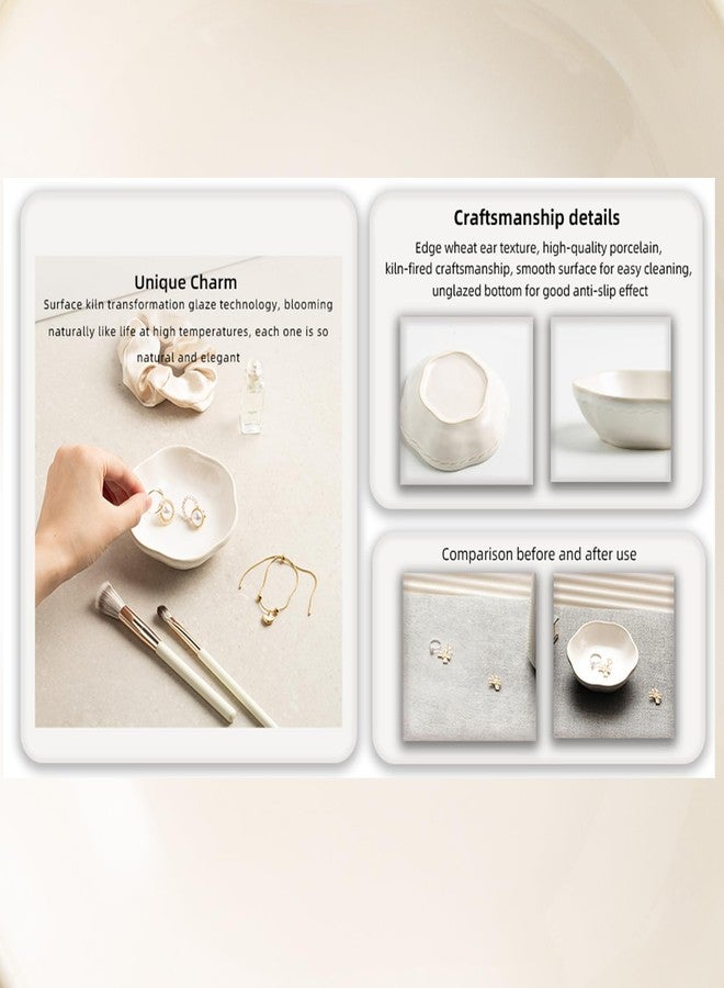 zerokyclan Ceramic Jewelry Tray Ring Holder Dish Floral Trinket Bowl for Women Girls Jewelry Organizer for Vanity Dresser Decor Wedding Birthday Gift for Her (white) - Image 4