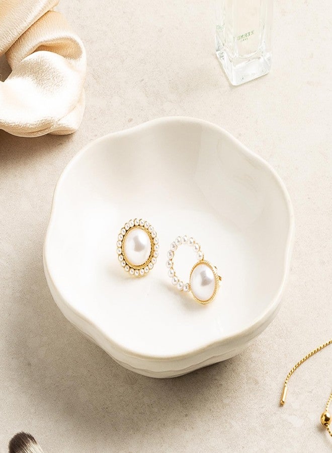 zerokyclan Ceramic Jewelry Tray Ring Holder Dish Floral Trinket Bowl for Women Girls Jewelry Organizer for Vanity Dresser Decor Wedding Birthday Gift for Her (white) - Image 1