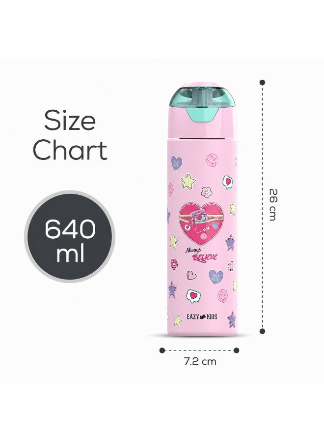 Eazy Kids - Insulated Stainless Steel Water Bottle w/Spray, Always Believe 640ml - Pink - Image 5