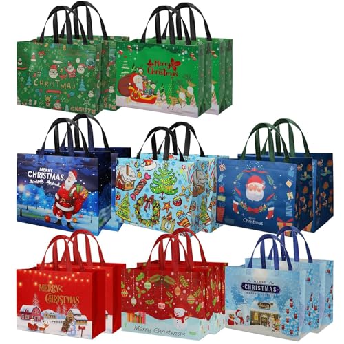 habgp 16 Pack Christmas Gift Bags Reusable Gift NonWoven Christmas Large Size Reusable Tote Bags with Handle Gift Bags for Xmas Gifts Wrapping Presents Shopping Party Shopping - Image 1
