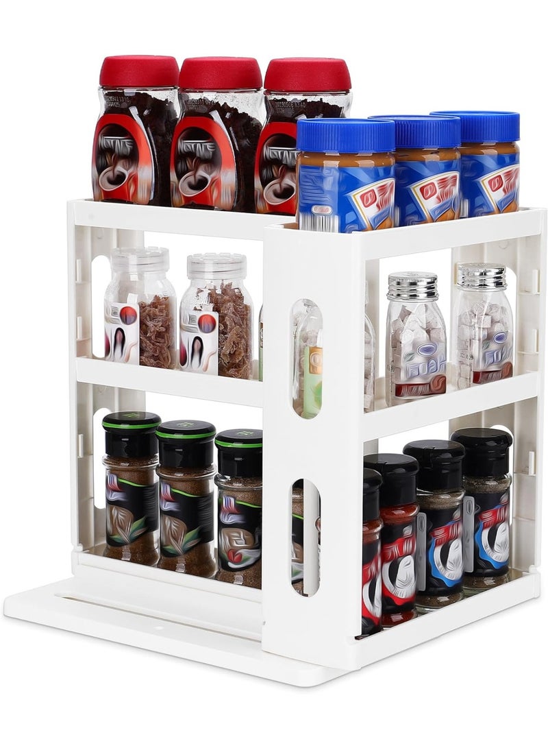 Arabest منظم رف التوابل لمطبخ واملت - خزانة سحب وتدوير مع 2 رف ثلاثي الطبقات - رفوف قابلة للتعديل من ABS (10.8 بوصة ارتفاع × 5.8 بوصة عرض × 10.4 بوصة عمق) (كريمي-أبيض) (أبيض) - Image 1